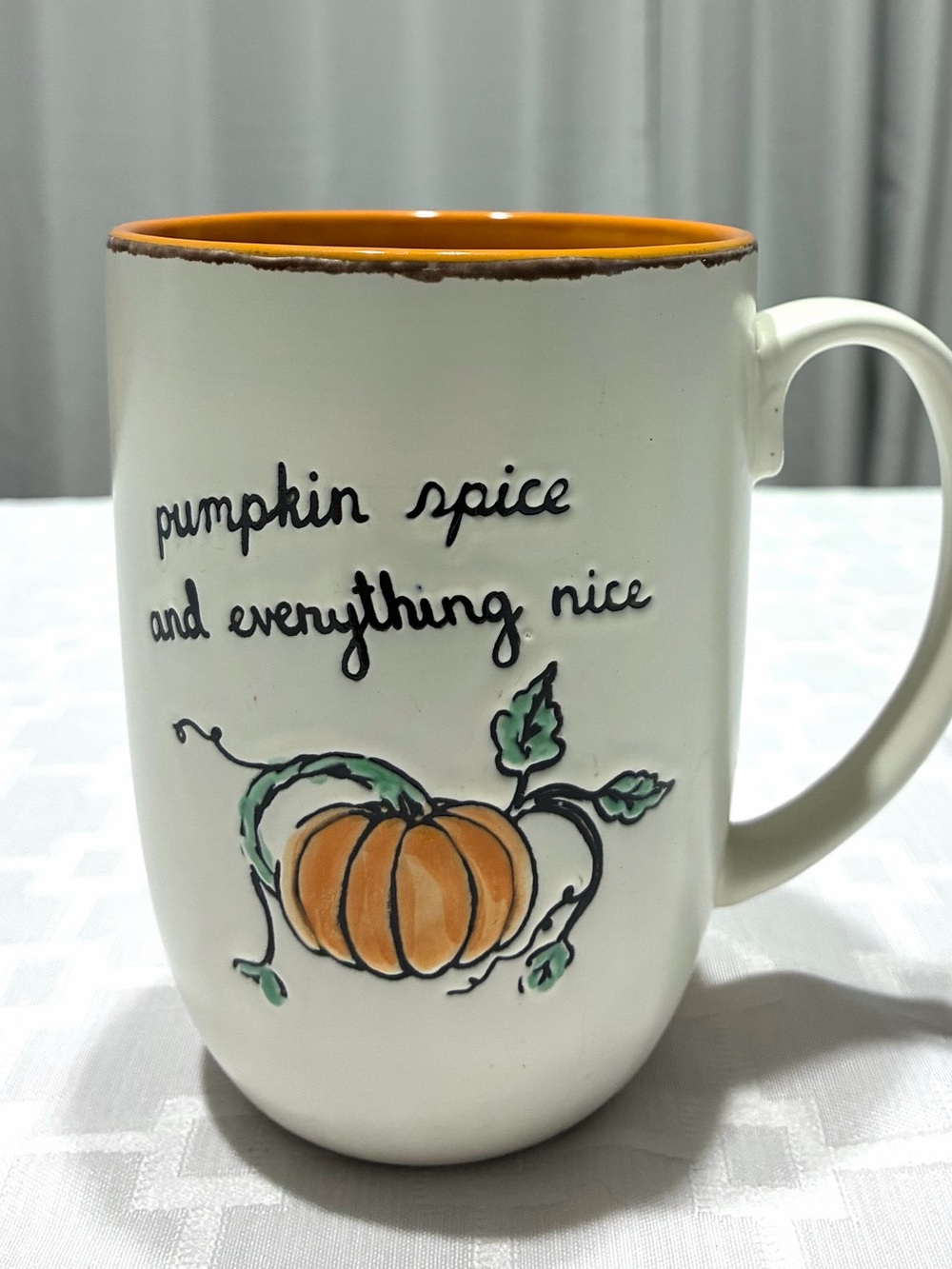 White Ceramic Pumpkin Spice Mug with Orange Interior